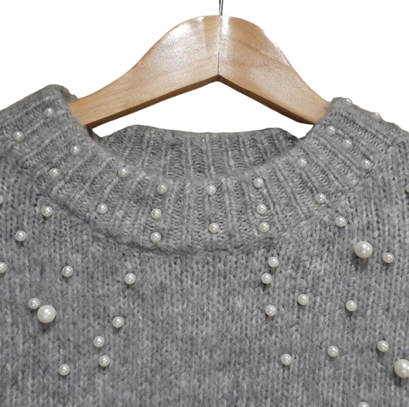 Esqualo Women's Alpaca Pullover Sweater Gray Pearl Embellishments Size XS - Picture 5 of 10